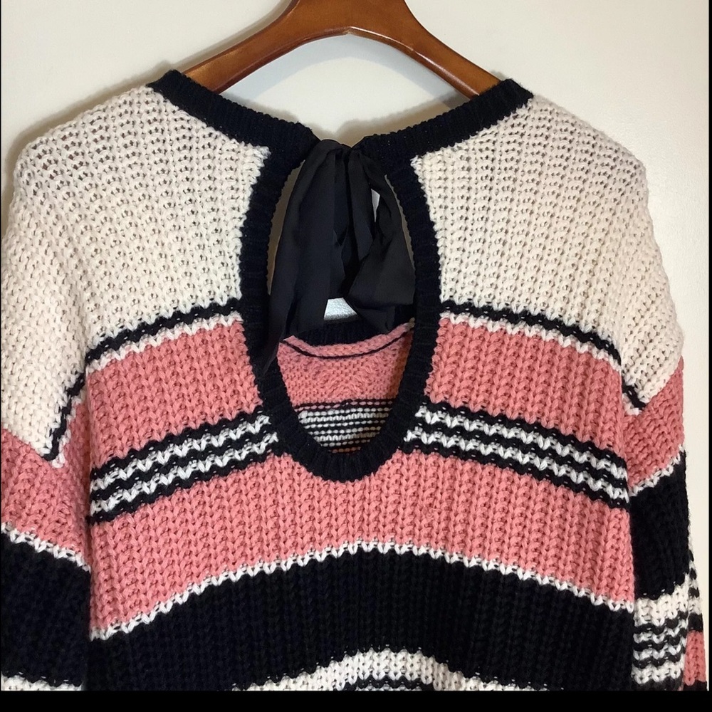 Torrid Pink Multi‎ Stripe Cable Pullover Tie Back Sweater Size 1X